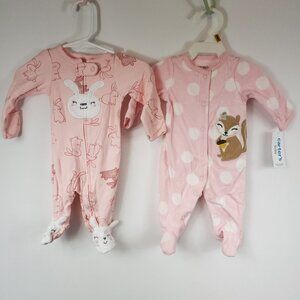 Carters 2 Pack Long Slv Footed Onesies Baby Girls Newborn Pajamas